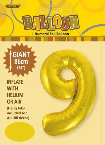 Giant Gold Number 9 86cm (34”) Foil Balloon